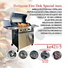 Ke Grill Barbecue Fire Dok Special Inox a Gas 3 Bruciatori + Fornello laterale